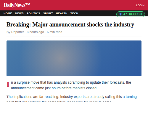 News site, clean and readable — after AIO